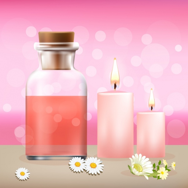 온천 광고 배경 촛불 꽃 항아리 아이콘 장식