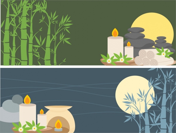 Спа рекламного баннера устанавливает свечи бамбук украшения Луны