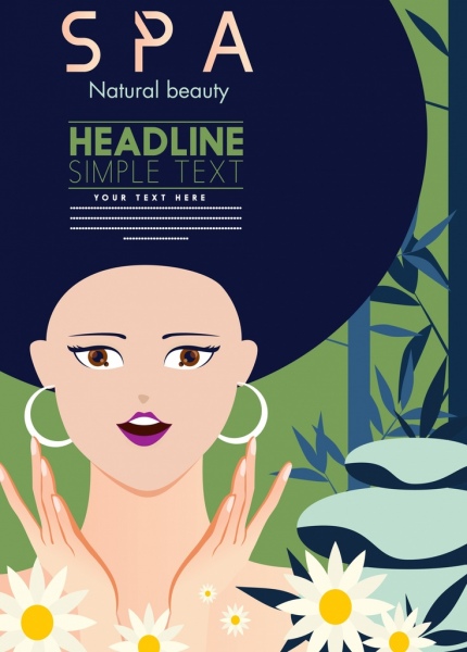 Spa Reklam Afiş Kadın Yüz Bambu Taş Simgeler Dekor