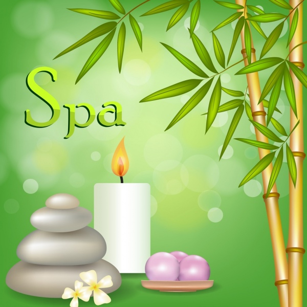 Спа, реклама зеленый Боке фон бамбука свеча значки