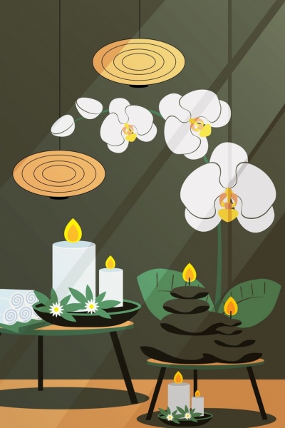 latar belakang spa batu lilin bunga ikon dekorasi