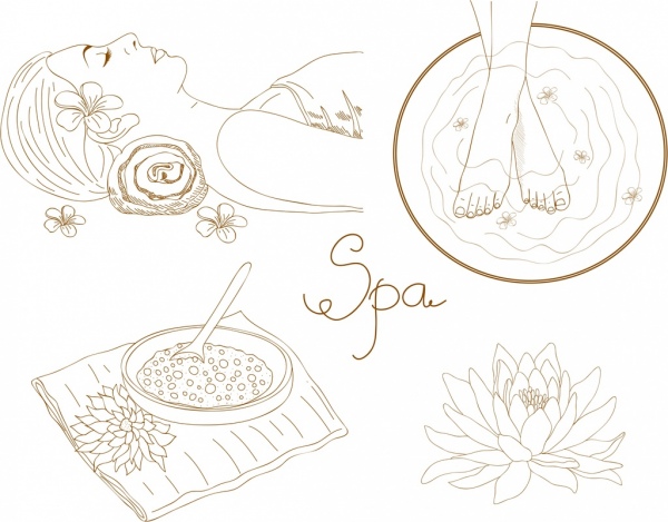 elementos de design de spa handdrawn ícones esboço