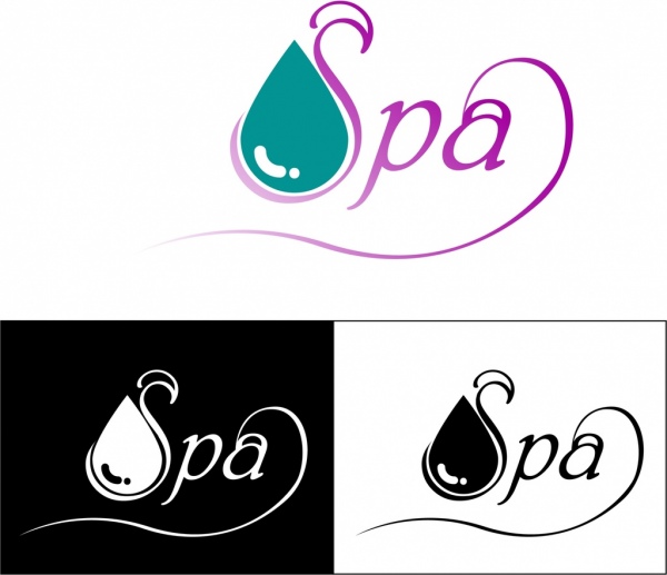 Spa logotipos projeto água gota decoração de texto