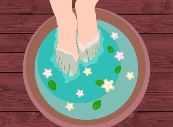 tema Spa kaki merendam dalam air herbal dekorasi