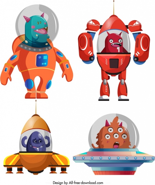 esquisse de personnages de dessins animés colorés d’icônes extraterrestres de l’espace