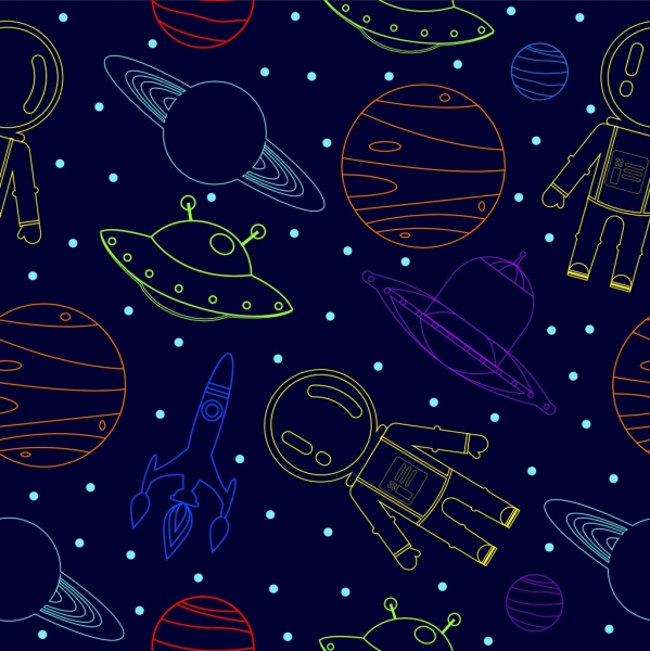 fundo de espaço colorido repetição desenho de ícones