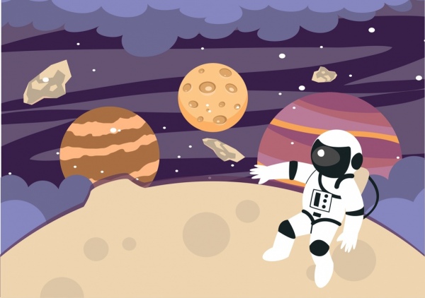 пространство фона космос астронавт звезд украшения цветной мультфильм