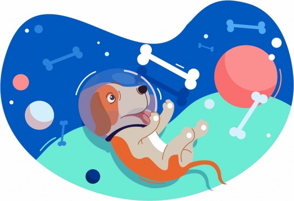 Weltraum Hintergrund Hund Knochen Kugel Symbole schwimmende Konstruktion