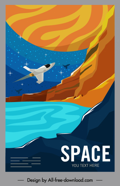 espacio banner nave espacial planeta estrellas sketch