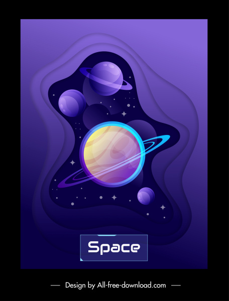 космический баннер шаблон планета эскиз темно-фиолетовый