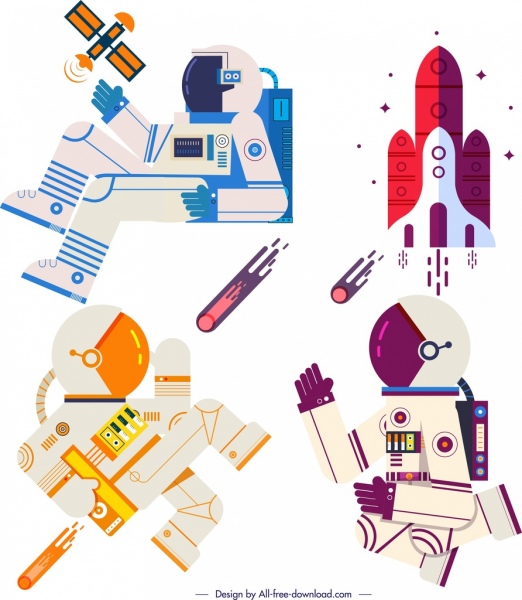 elementos de diseño espacial iconos de naves espaciales astronautas