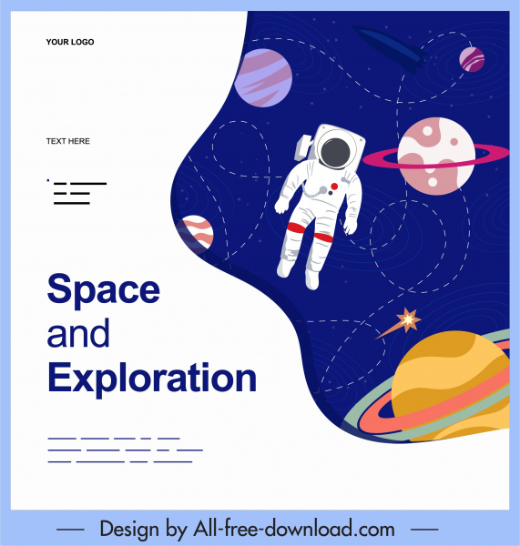 Weltraum-Exploration Hintergrund Astronaut Planeten Bewegungsskizze