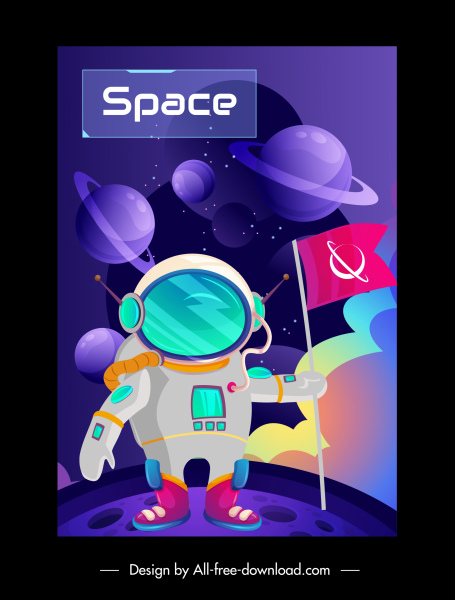 exploración espacial banner astronauta planetas boceto