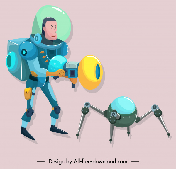 우주 탐사 아이콘 현대 디자인 만화 캐릭터 스케치