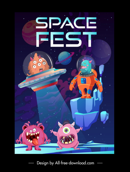 póster del festival espacial boceto de la nave espacial monstruo alienígena