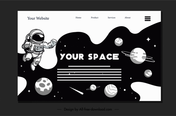 スペースホームページテンプレート黒白宇宙要素装飾