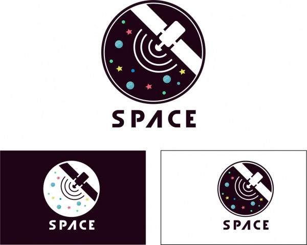 El logo de Space sets satélite estrellas iconos aislamiento