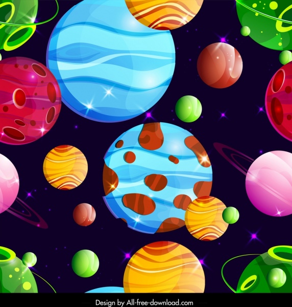공간 패턴 템플릿 다채로운 행성 아이콘 장식