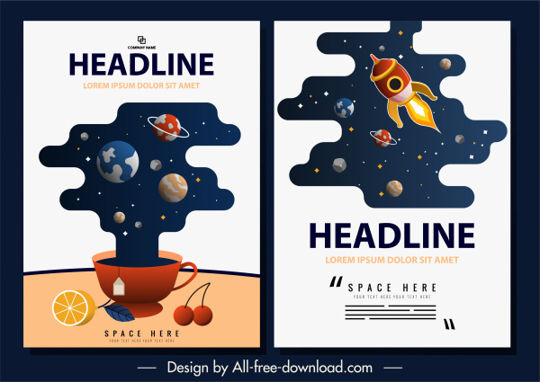 Ruang poster template warna-warni planet pesawat ruang angkasa dekorasi