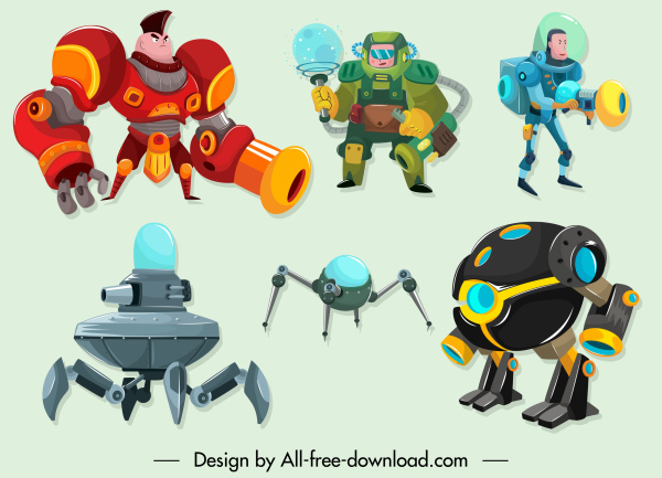 space robot ícones modernos design cartoon characters