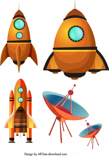 elementos de design de ciência espacial ícones de satélites de naves espaciais