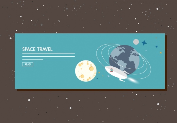 太空旅行旗帜行星飞船装饰网页方式