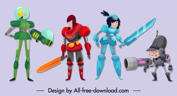 space warrior iconos de diseño contemporáneo dibujos animados sketch