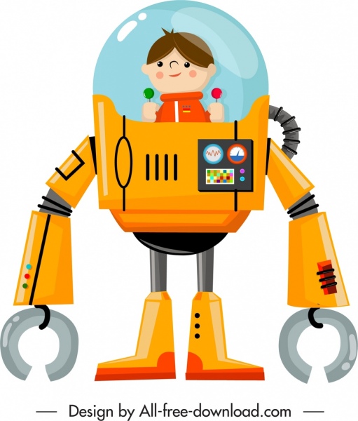 우주 인간 로봇 아이콘 컬러 만화 디자인