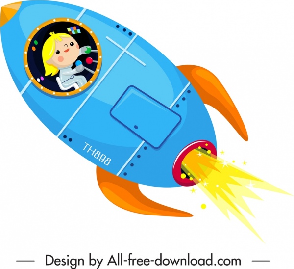 Ikon pesawat ruang angkasa berwarna desain kartun