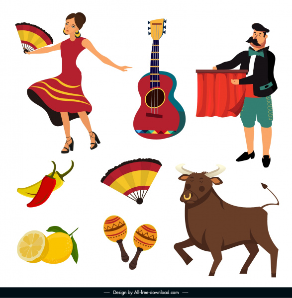 Испания дизайн элементов костюм спортивной музыки кулинарный эскиз