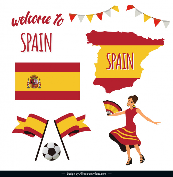elemen desain Spanyol bendera peta kostum sketsa sepak bola