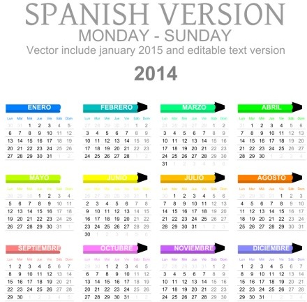 รุ่นภาษาสเปน Calendar14 เวกเตอร์