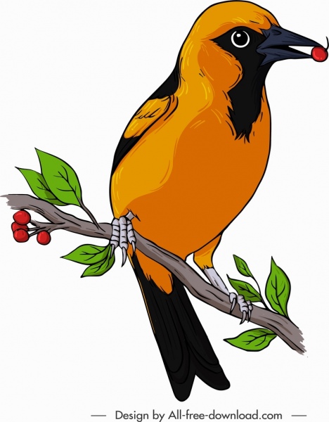 Serçe kuş simgesi renkli klasik kroki