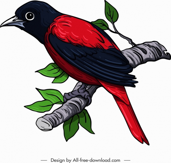 Sparrow burung lukisan klasik sketsa berwarna-warni bertengger gerakan