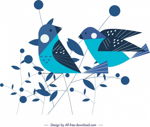 burung pipit lukisan sketsa biru klasik datar