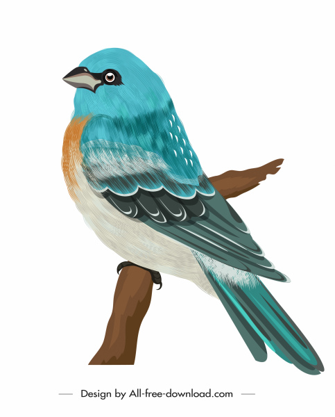 Sparrow icône bleu décor classique perchoir croquis
