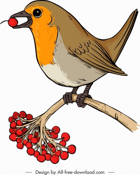 Sparrow ikon berwarna desain klasik bertengger gerakan