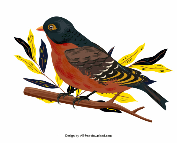 Sparrow sơn đầy màu sắc cổ điển trang trí chim chim Sketch