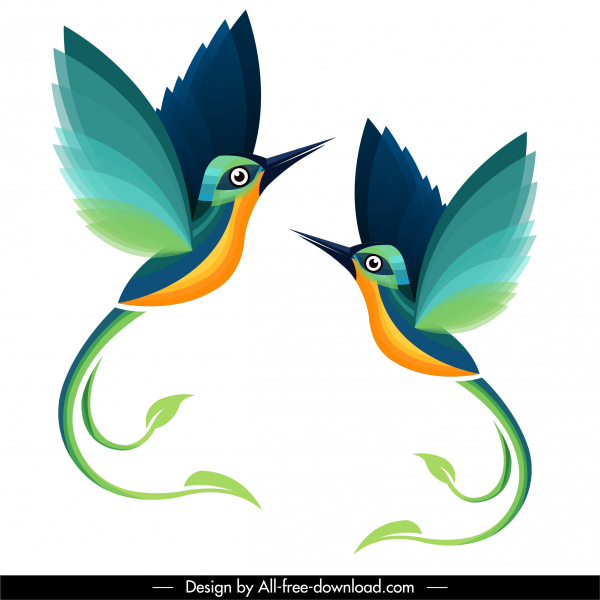 gorriones iconos volando boceto colorido diseño plano
