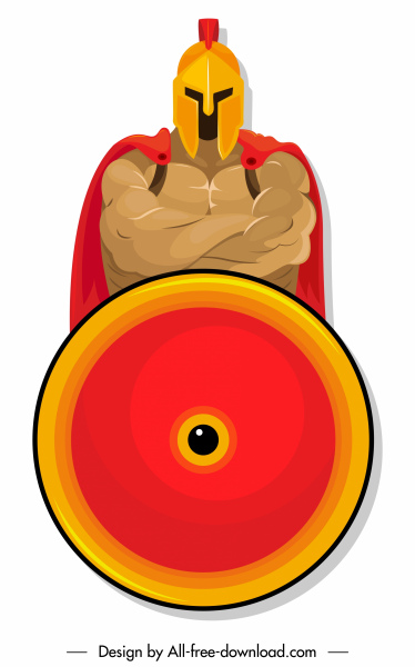 ikon ksatria Spartan karakter kartun berwarna