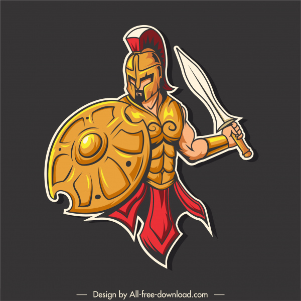 spartan şövalye simgesi renkli karikatür kroki