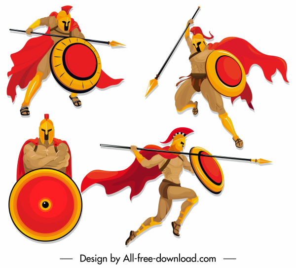 icone soldato spartano icone colorato cartone animato personaggio