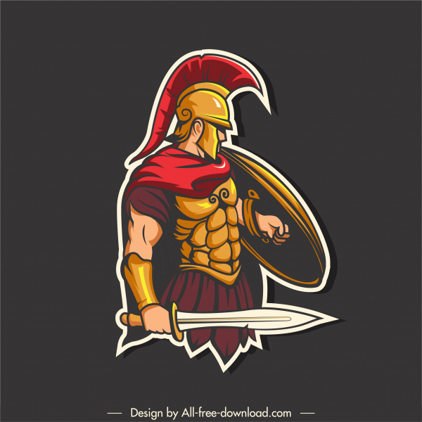 ícone guerreiro espartano elegante esboço colorido
