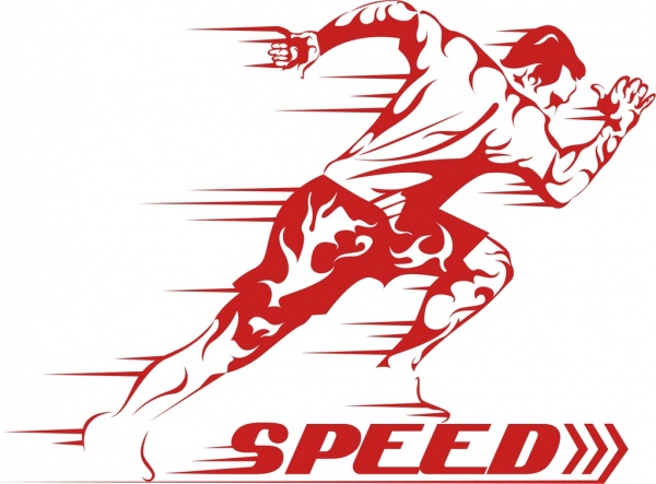 latar belakang kecepatan ikon pria berlari yang kuat desain merah