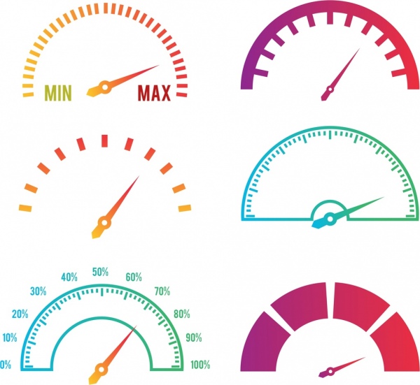 velocidade de elementos de design vários ícones coloridos velocímetro plana