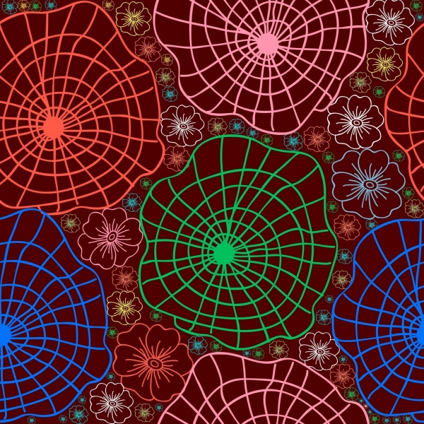 蜘蛛網花朵圖案輪廓重複多彩的風格