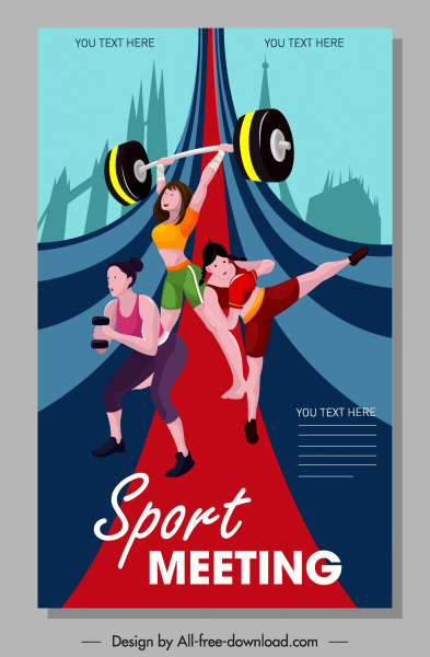 体育横幅 女性 athelete 图标 五颜六色的卡通人物