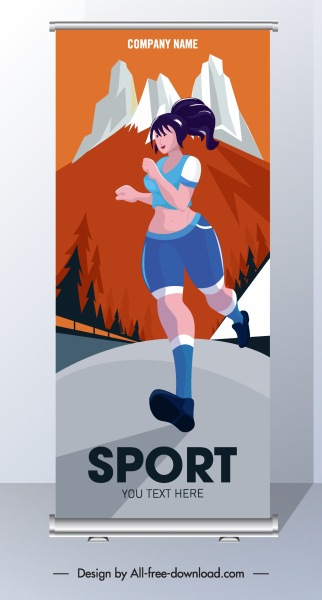 Sport Banner Joggen Frau Skizze vertikale senkrechte Design