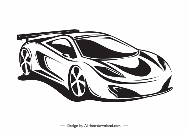 ikon mode mobil sport hitam putih handdrawn sketsa