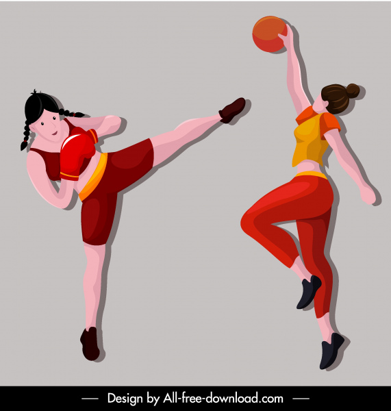 Sport Mädchen Ikonen Boxer Korb Ball Skizze